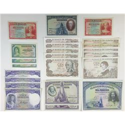 Banco De Espana, 1928 to 1970 Issue Banknote Assortment.