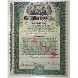 Republica de Cuba, 1905 Cancelled Bond