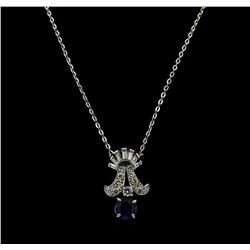 1.00 ctw Sapphire and Diamond Pendant With Chain - Platinum and 14KT White Gold