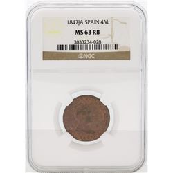 1847JA Spain 4 Maravedia Coin NGC MS63 RB