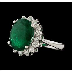 4.60 ctw Emerald and Diamond Ring - 14KT White Gold