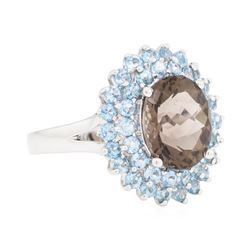 5.15 ctw Smoky Quartz and Blue Topaz Ring - 14KT White Gold