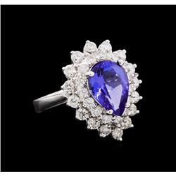 3.33 ctw Tanzanite and Diamond Ring - 14KT White Gold