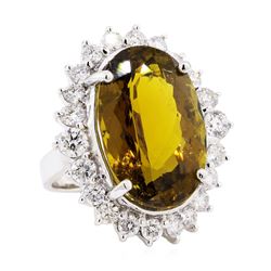 25.30 ctw Golden Tourmaline And Diamond Ring - 14KT White Gold