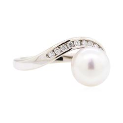 0.15 ctw Diamond and Pearl Ring - 14KT White Gold