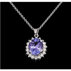 3.05 ctw Tanzanite and Diamond Pendant With Chain - 14KT White Gold