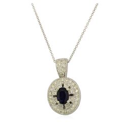 1.01 ctw Blue Sapphire And Diamond Pendant With Chain - 14KT White Gold