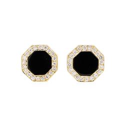 0.50 ctw Diamond and Onyx Tuxedo Studs - 14KT Yellow Gold