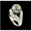 Image 4 : Pearl and Diamond Ring - 14KT White Gold