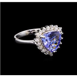 3.72 ctw Tanzanite and Diamond Ring - 14KT White Gold