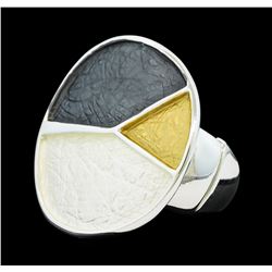 Tri Color Hand Painted Medallion Ring - Rhodium Plated