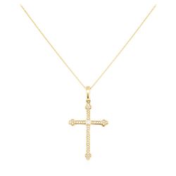 0.25 ctw Diamond Cross Pendant with Chain - 14KT Yellow Gold