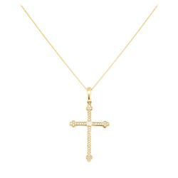 0.25 ctw Diamond Cross Pendant with Chain - 14KT Yellow Gold