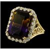 Image 1 : 14.64 ctw Ametrine Quartz and Diamond Ring - 14KT Yellow Gold