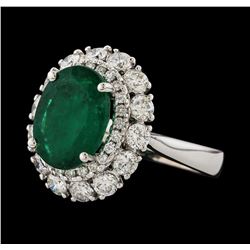 3.53 ctw Emerald and Diamond Ring - 14KT White Gold