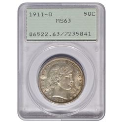 1911-D Barber Half Dollar Coin PCGS MS63