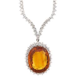 18KT White Gold 26.40ct GIA Cert Orange Sapphire and Diamond Necklace