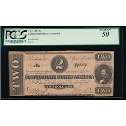 1863 $2 Confederate States of America Note PCGS 50