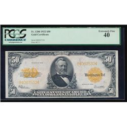 1922 $50 Gold Certificate PCGS 40