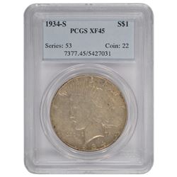 1934-S $1 Peace Silver Dollar Coin PCGS XF45