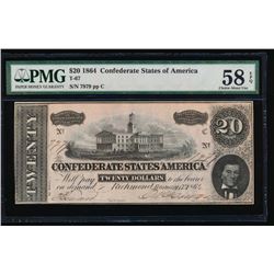 1864 $20 Confederate States of America Note PMG 58EPQ