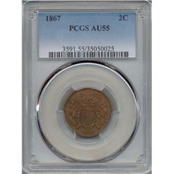 1867 Two Cent Coin PCGS AU55