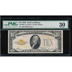 1928 $10 Gold Certificate PMG 30