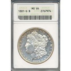 1881-S $1 Morgan Silver Dollar Coin ANACS MS64