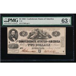 1862 $2 Confederate States of America Note PMG 63EPQ