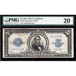 1923 $5 Lincoln Porthole Silver Certificate PMG 20