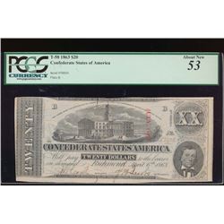 1863 $20 Confederate States of America Note PCGS 53