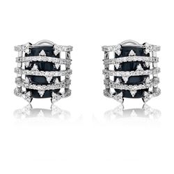 14KT White Gold 9.42ctw Onyx and Diamond Earrings