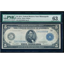 1914 $5 Large Cleveland Federal Reserve Note PMG 63