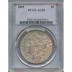 1893 $1 Morgan Silver Dollar Coin PCGS AU55