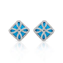 14KT White Gold 15.14ctw Turquoise and Diamond Earrings