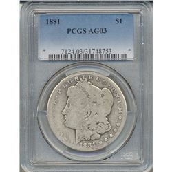 1881 $1 Morgan Silver Dollar Coin PCGS AG03