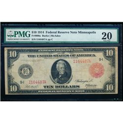 1914 $10 Minneapolis Red Seal Federal Reserve Note PMG 20