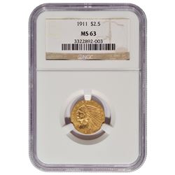 1911 $2.5 Indian Head Quarter Eagle Gold Coin NGC MS63