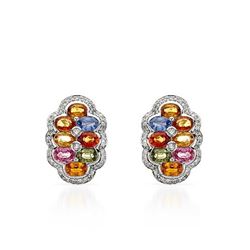 14KT White Gold 8.92ctw Multi Color Sapphire and Diamond Earrings