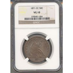 1871-CC Liberty Seated Half Dollar Coin NGC VG10