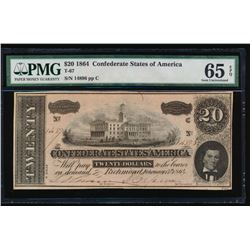 1864 $20 Confederate States of America Note PMG 65EPQ