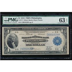 1918 $1 Philadelphia Federal Reserve Bank Note PMG 63EPQ