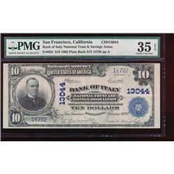 1902 $10 Bank of Italy National Note PMG 35EPQ