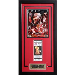 Michael Jordan - 6 Time NBA Champion (Collage), Offset Print with Chicago Bulls Ticket