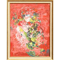 Frank, Abstract Flowers on Red, Oil Painting,