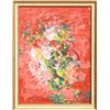 Image 1 : Frank, Abstract Flowers on Red, Oil Painting,