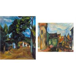 Vilmos Perlrott Csaba (1880-1955) - Street detail with trees, 1924   On the backside: Saxon provinci