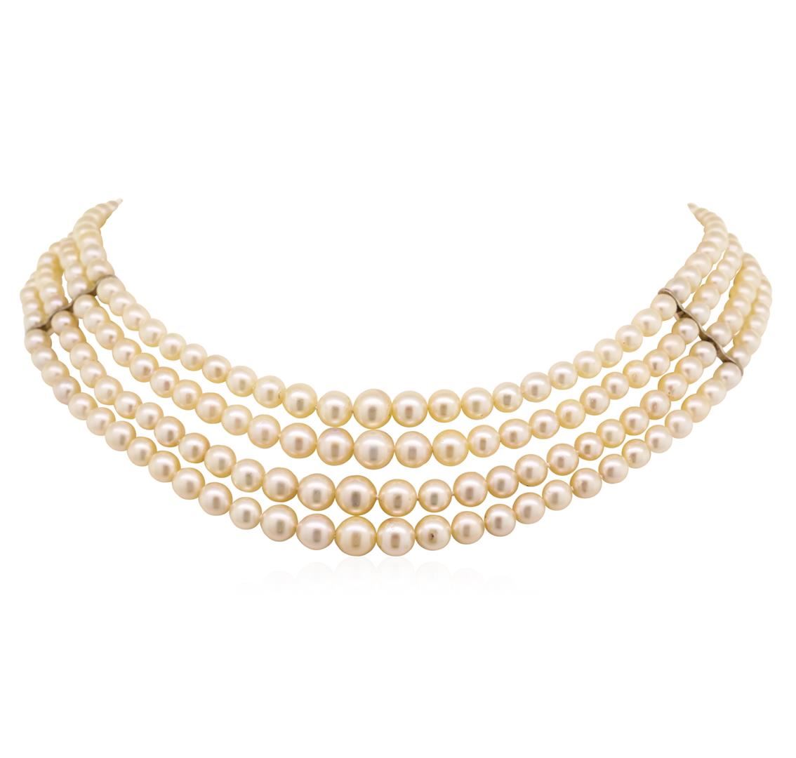 Four Strand Pearl Choker Necklace with 