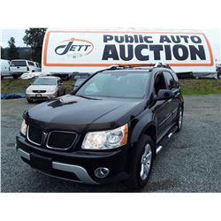 H5 --  2007 PONTIAC TORRENT SUV, BLACK, 258,038 KMS NO DEC'S
