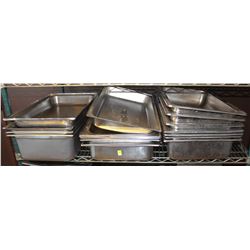 SHELF OF ASSORTED STAINLESS STEEL INSERTS & LIDS